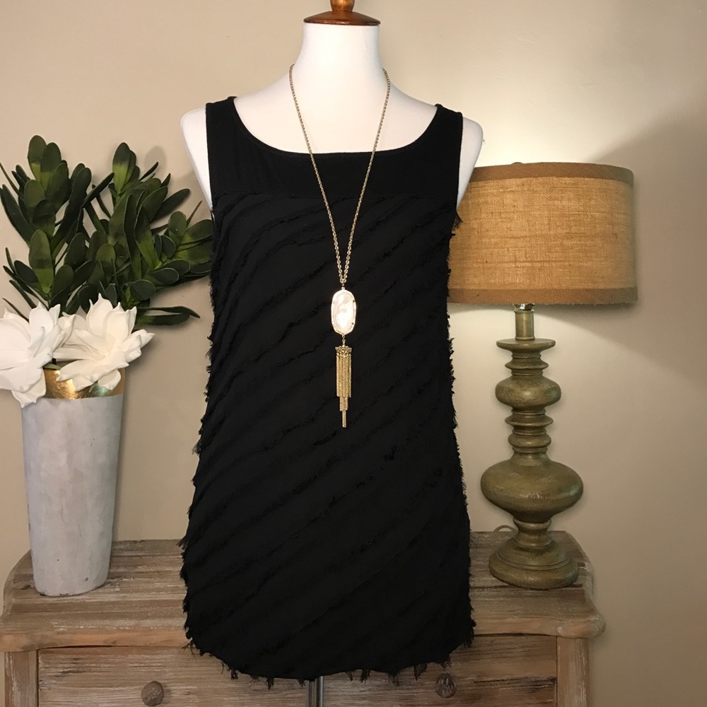Ann Taylor Loft black top with frayed detail SZ M